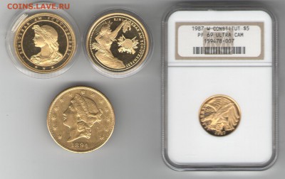 5 и 20 долларов, 1000 франков золото и серебро на оценку - скан