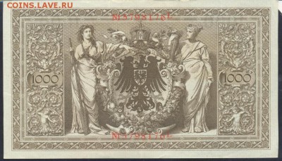 Германия 1000 марок 1910 г. Красная печать. 24.07.18 г. 22 - 1000  м. 1910