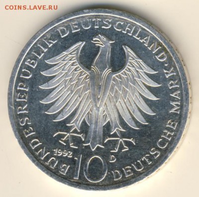 Германия, 10 марок 1992 (Кэтти Кольвитц) до 16.05.18, 22:30 - #И-385