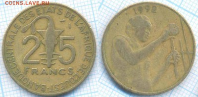 Западная Африка 25 франков 1992 г., до 28.08.2018 г. 22.00 п - Западная Африка 25 франков 1992