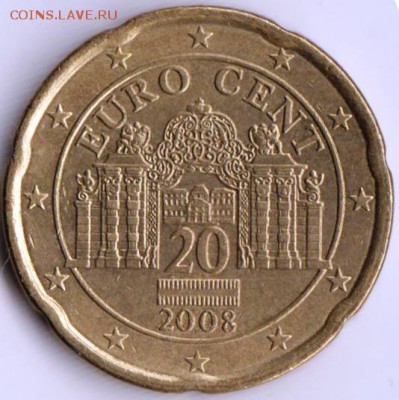 Австрия 20 евроцентов 2008 г. до 24.00 09.10.18 г - 001