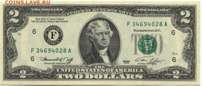 2 доллара 1976 г., -F-, США, пресс, до 22:00 14.10.18 г. - 2 доллара 1976 F-1