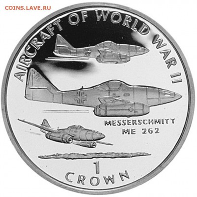 Авиация космонавтика на монетах - 1-Crown-Messerschmitt-ME262