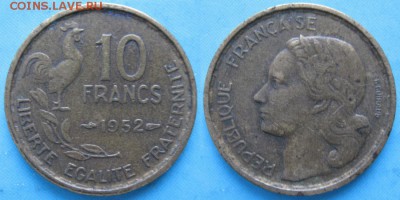 Франция 10 франков 1952 до 27-10-18 в 22:00 - Франция 10 франков 1952    160-ас22-5990