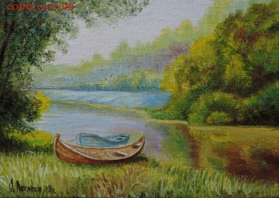 Картина холст,масло "Лодки у берега реки" - DSCN7226