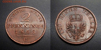 МОНЕТЫ МИРА 11-18 - Германия (Пруссия) – 2 пфеннига (1868 С) №2