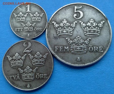 Швеция - 1, 2 и 5 эре 1943 года до 10.01 - швеция 43 3 шт