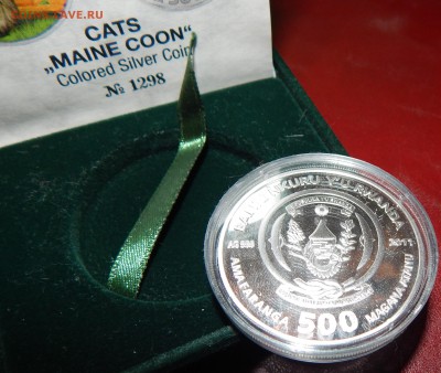 Оценка 500 франков 2011 Руанда Кошки-Мейн Кун, Ag999, proof - Руанда 500 франков-3.JPG