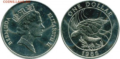 Крона Шайба Бермуды 1$ доллар 1986 Черепаха фауна - 1-dollar-1986-turtle