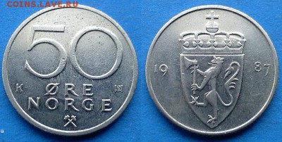 Норвегия - 50 эре 1987 года до 26.02 - Норвегия 50 эре 1987