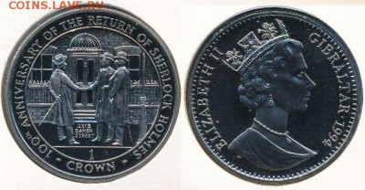 Крона Шайба Гибралтар 1 крона 1994 Шерлок Холмс Бейкер Стрит - krona_shajba_gibraltar_1_krona_1994_sherlok_kholms_bejker_strit_unc