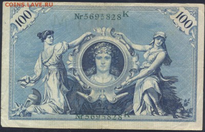 Германия 100 марок 1908 г. 4.03. 19 г. 22 -00 МСК. - 100  м. 1908 зел.1