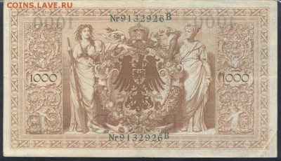 Германия 1000 марок 1910 г. Зелёная печать.  18.03. 19 г. 22 - 1000  м. 1910