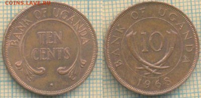 Уганда 10 центов 1968 г., до  28.03.2019 г. 22.00 по Москве - Уганда 10 центов  1968  5745