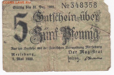 Нотгельд - Мерзебург 5 пфеннигов 1920 г. до 03.04 в 22.00 - IMG_20190328_0010