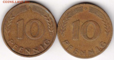Германия 10 пфеннигов 1950 г.J, D до 24.00 06.04.19 - 044