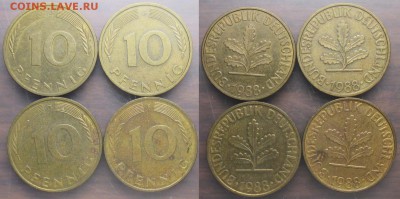 Монеты Германии 10 пф. 1988 D, J. G, F - Германия 1988. 10 пф. J, F, D, G.JPG