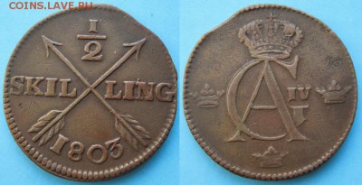 35.Монеты Швеции 1760-1950г. - 35.2. -Швеция пол скиллинга 1803    1534
