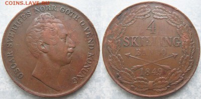 35.Монеты Швеции 1760-1950г. - 35.4. -Швеция 4 скиллинга 1849    180-ак83-4095