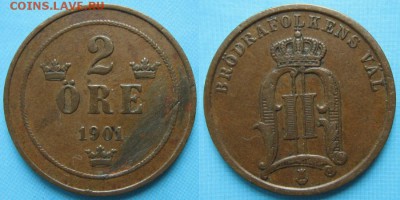 35.Монеты Швеции 1760-1950г. - 35.16. -Швеция 2 эре 1901    1578