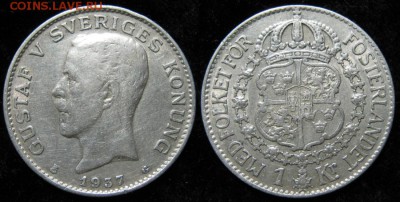 35.Монеты Швеции 1760-1950г. - 35.20. -Швеция 1 крона 1937    155-ak19-1390