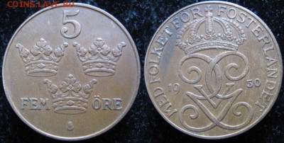 35.Монеты Швеции 1760-1950г. - 35.29. -Швеция 5 эре 1950   514н