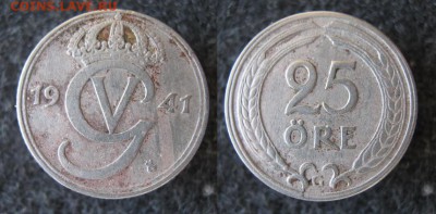 35.Монеты Швеции 1760-1950г. - 35.36. -Швеция 25 эре 1941    A5