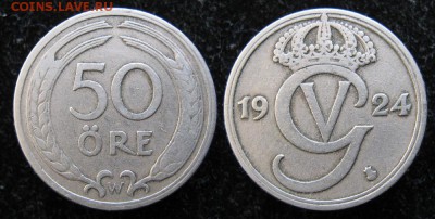 35.Монеты Швеции 1760-1950г. - 35.38. -Швеция 50 эре 1924   8898