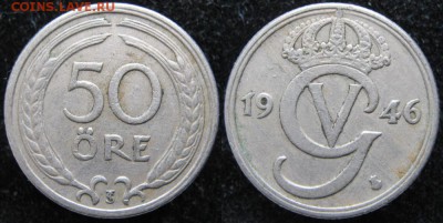 35.Монеты Швеции 1760-1950г. - 35.39. -Швеция 50 эре 1946   485