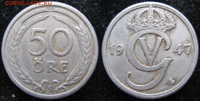 35.Монеты Швеции 1760-1950г. - 35.40. -Швеция 50 эре 1947   486