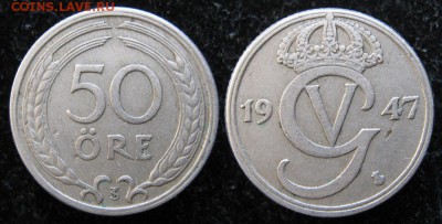 35.Монеты Швеции 1760-1950г. - 35. 41. -Швеция 50 эре 1947   8886