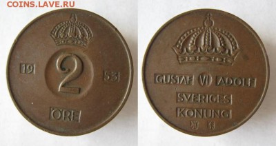36.Монеты Швеции 1942-1973г. - 36.15. -Швеция 2 эре 1953    A19
