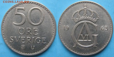 36.Монеты Швеции 1942-1973г. - 36.27. -Швеция 50 эре 1963    160-кл-5629