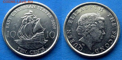 Восточные Карибы - 10 центов 2009 года (Парусник) до 16.04 - Восточные Карибы 10 центов 2009