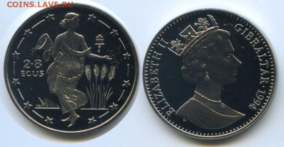 Крона Шайба Гибралтар 2,8 экю 1994 Богиня с рогом изобилия - krona_shajba_gibraltar_2_8_ekju_1994_boginja_s_rogom_izobilija