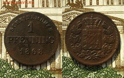 Бавария.1 pfenning 1868  , до 12.05.19 в 22:10 МСК - Бавария 1 пфенниг 1868