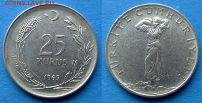 Турция - 25 курушей 1969 года (Женщина) до 13.05 - Турция 25 курушей 1969