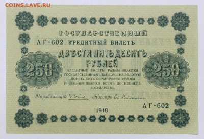 250 рублей 1918 год. Гельман. aUNC - 6,05,19 009