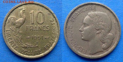 Франция - 10 франков (В) 1951 года до 26.05 - Франция 10 франков 1951