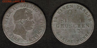Монеты различных земель Германии (1806-1864) - 9 штук - 2  зильбергроша 1843А Пруссияскан