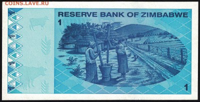 Зимбабве 1 доллар 2009 unc 11.06.19. 22:00 мск - 1