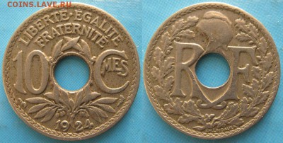 38.Монеты Франции 1918-1941г. - 38.6. -Франция 10 сантим 1924    160-ас20-5857