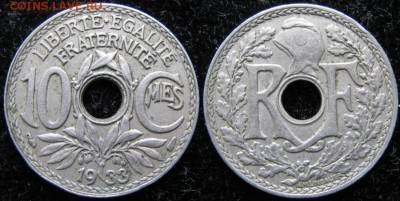 38.Монеты Франции 1918-1941г. - 38.13. -Франция 10 сантим 1933    3019