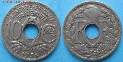 38.Монеты Франции 1918-1941г. - 38.14. -Франция 10 сантим 1934    160-ас20-5867