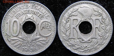 38.Монеты Франции 1918-1941г. - 38.17. -Франция 10 сантим 1936    3021