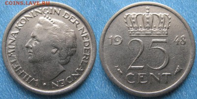 Нидерланды 25 центов 1948 до 19-06-19 в 22:00 - Нидерланды 25 центов 1948     180-ас55-9895
