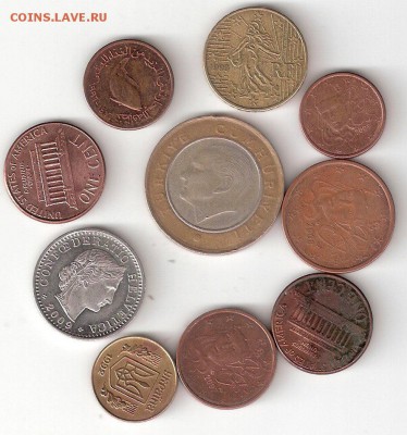 Иностранные монеты 10шт, вместе с Турецкой лирой - Инострань 9шт А с Лирой