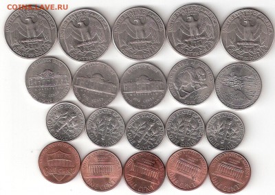 США 20 монет: Квотеры,Даймы,Никель,Центы - США -20монет А