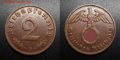Германия (3-й Рейх) 2 рейхспфеннига (1938 В) до 11.07 - Германия (3-й Рейх) – 2 рейхспфеннига (1938 В) №3