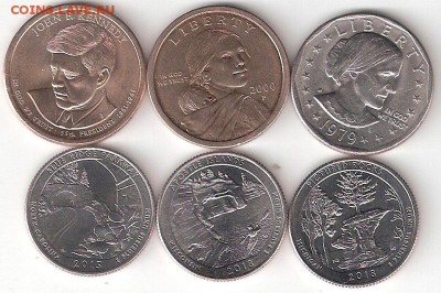 США 6 монет: 3 по 1 доллару + 3 Квотера-парки - КеннСакагСьюзен и 3 Квотера-парки Р